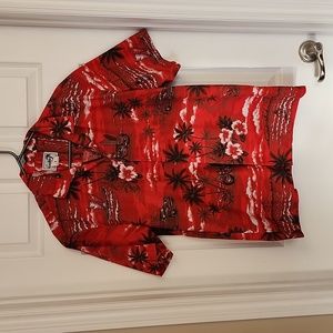 Vintage Paradise Style Red All Over Print Hawaiian Shirt. Size M.